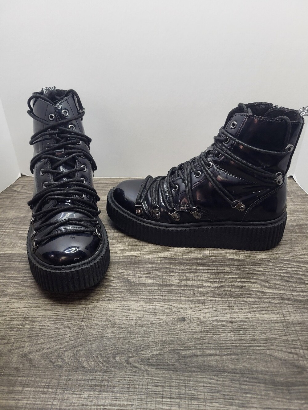 Tuk Black Vegan Prism Multi-lace Casbah Creeper Boot US Women's Size 7